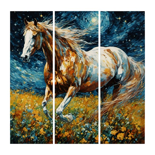 Galloping Pinto Stallion Van Gogh Triptych (Front)