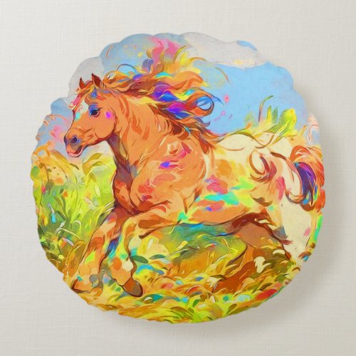 Galloping Pony _ Childrens Book Art Round Pillow