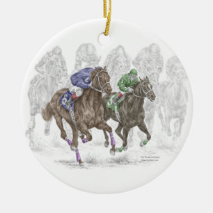 Galloping Race Horses Ceramic Ornament