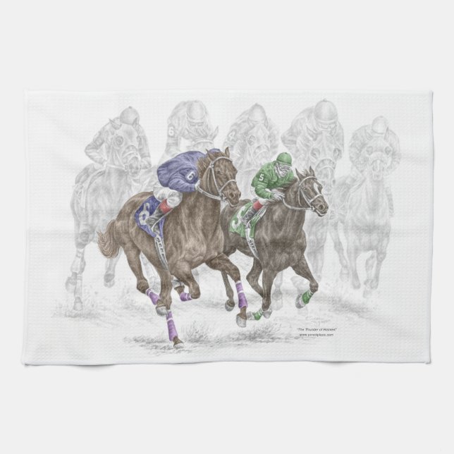 Galloping Race Horses Kitchen Towel (Horizontal)