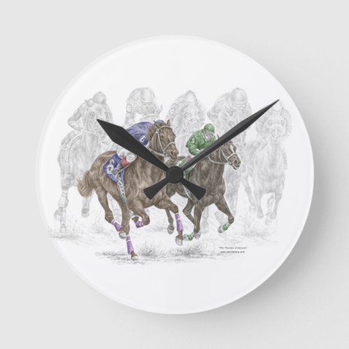 Galloping Race Horses Round Clock