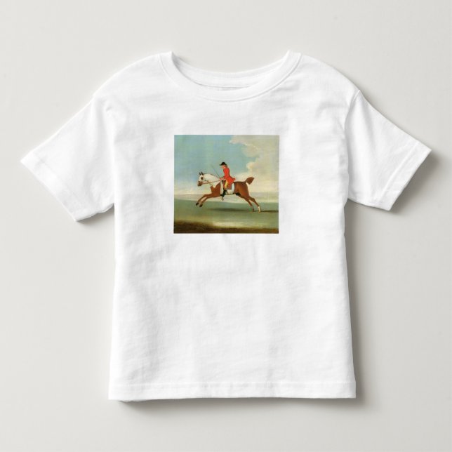 Galloping Racehorse and mounted Jockey in Red (oil Toddler T-shirt (Front)