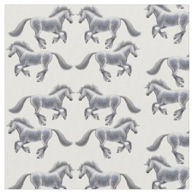 Galloping Shire Draft Horses Fabric (Close Up)
