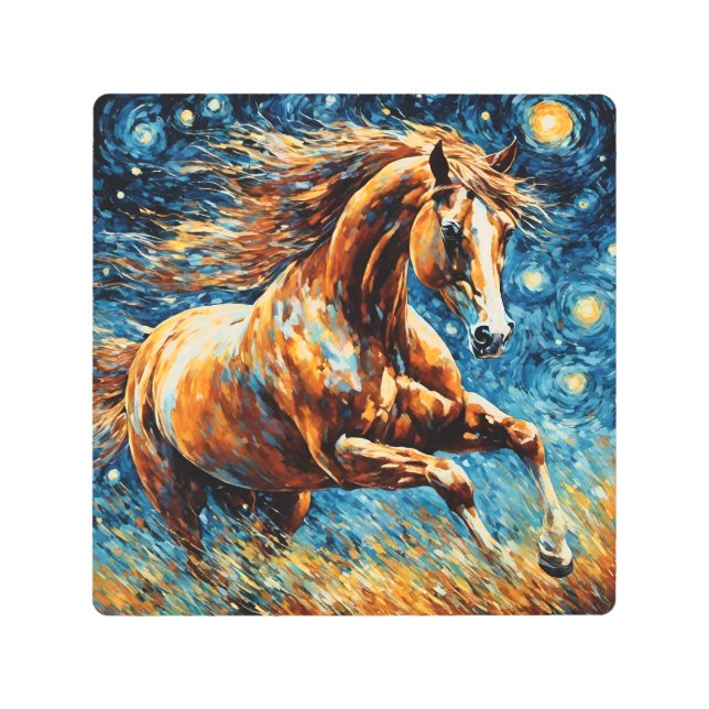 Galloping Sorrel in the Starry Night Metal Print (Front)