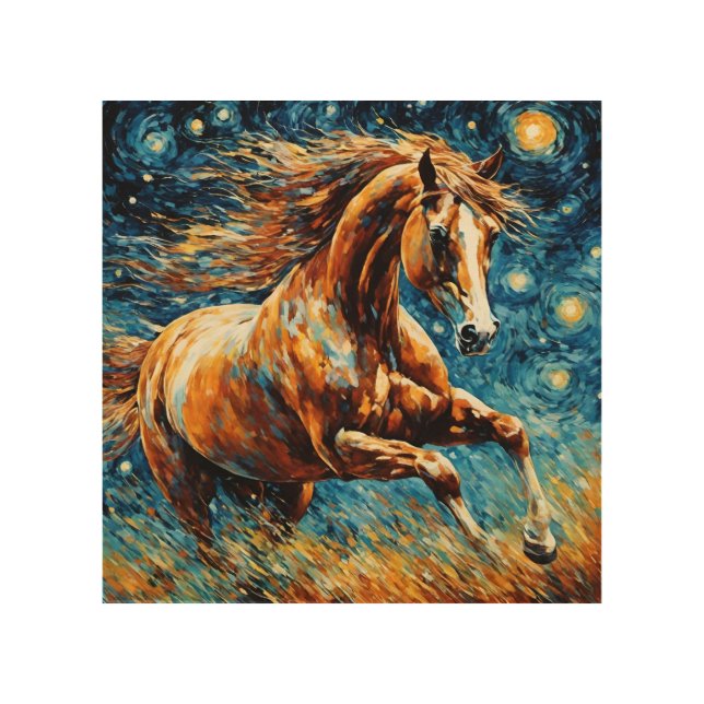 Galloping Sorrel in the Starry Night Wood Wall Art (Front)