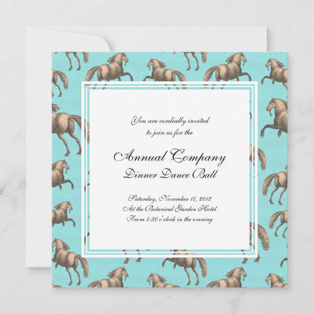 Galloping Spanish Stallions Aqua Background Invitation (Front)