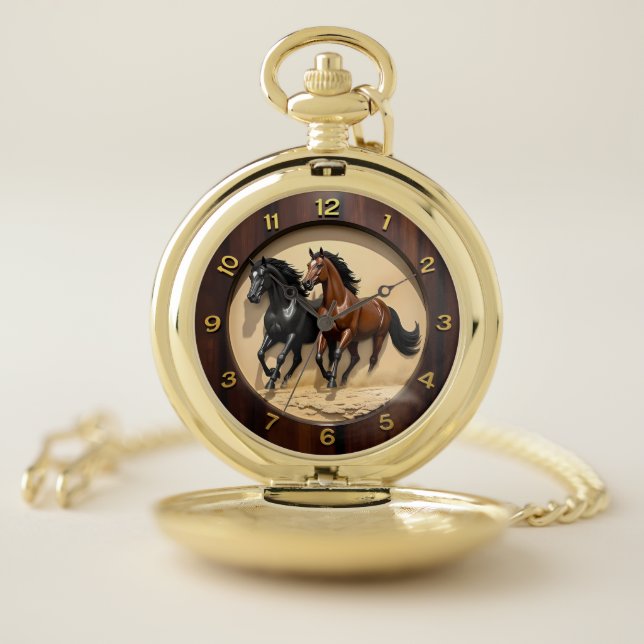 Galloping Stallions Desert Sand Pocket Watch (Inside)