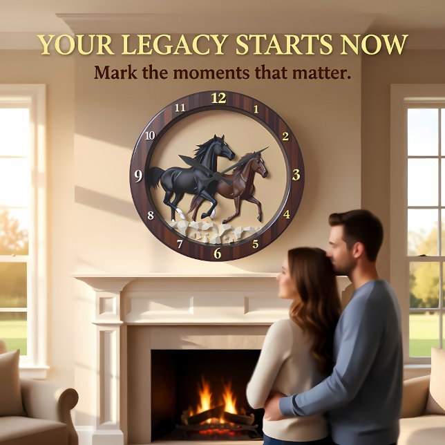 Galloping Stallions Faux Wood Timepiece Large Clock (Creator Uploaded)