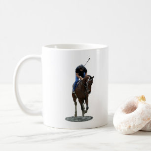 Galloping Thoroughbred Horse And Rider Coffee Mug