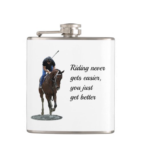 Galloping Thoroughbred Horse And Rider Drink Flask