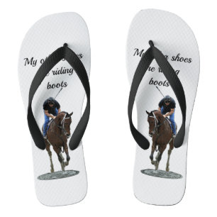 Galloping Thoroughbred Horse And Rider Flip Flops