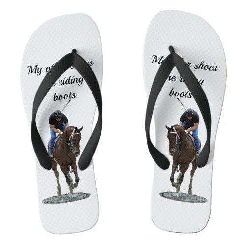 Galloping Thoroughbred Horse And Rider Flip Flops