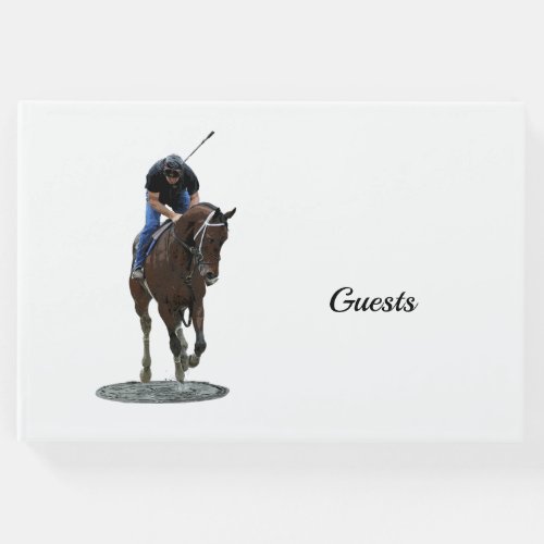 Galloping Thoroughbred Horse And Rider Guest Book