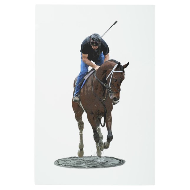 Galloping Thoroughbred Horse And Rider Metal Art (Front)