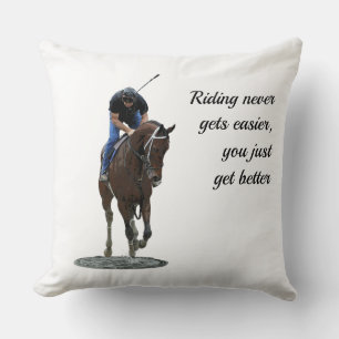 Galloping Thoroughbred Horse And Rider Pillow