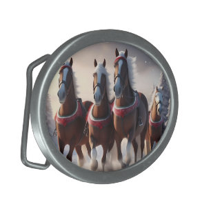 Galloping Through the Snow: Santa’s Magical Horses Belt Buckle