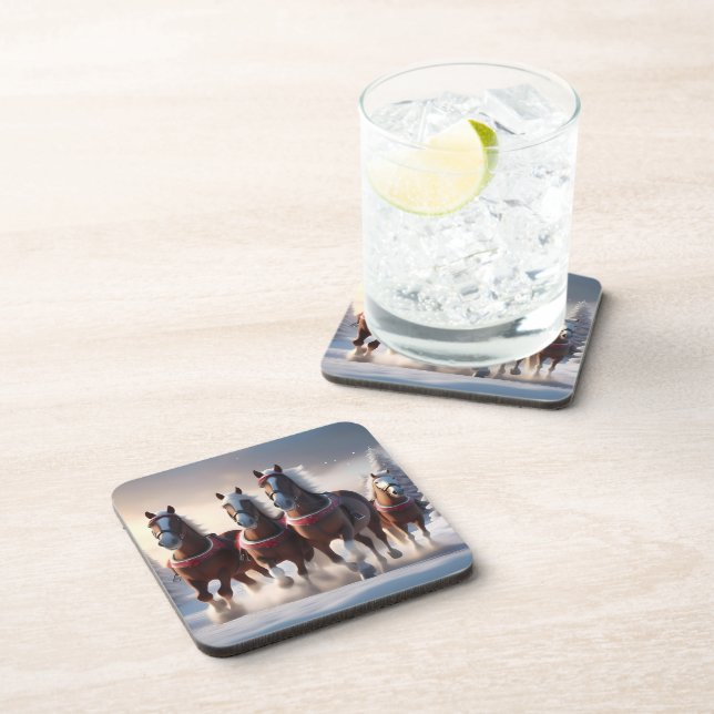 Galloping Through the Snow: Santa’s Magical Horses Beverage Coaster (Right Side)