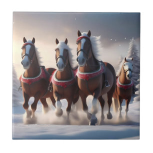 Galloping Through the Snow: Santa’s Magical Horses Ceramic Tile