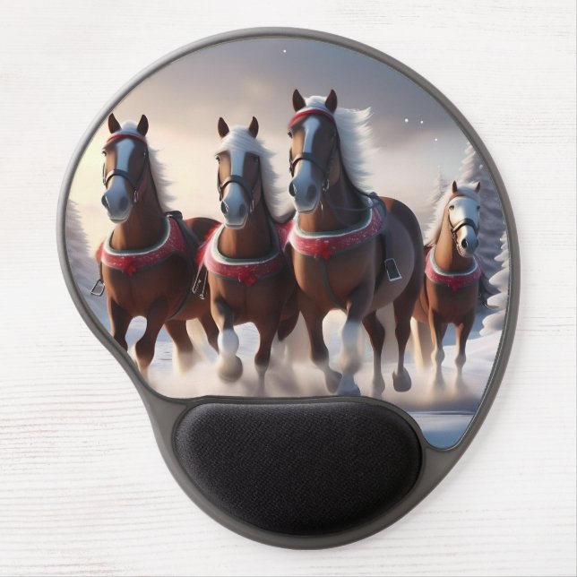 Galloping Through the Snow: Santa’s Magical Horses Gel Mouse Pad (Front)