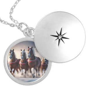 Galloping Through the Snow: Santa’s Magical Horses Locket Necklace