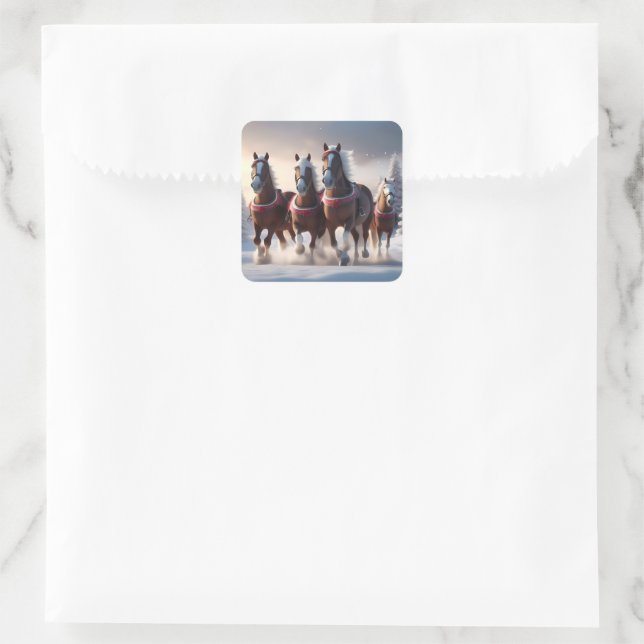 Galloping Through the Snow: Santa’s Magical Horses Square Sticker (Bag)