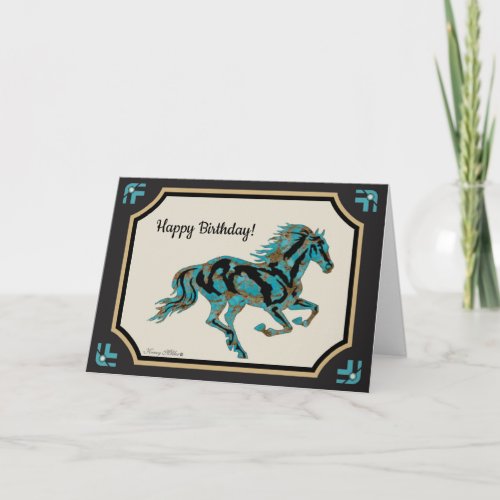 Galloping Turquoise Horse Card