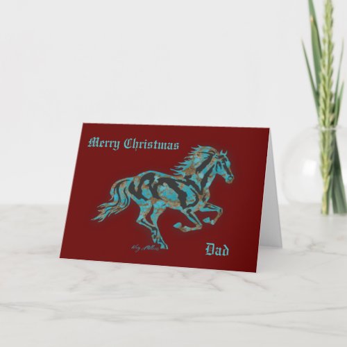 Galloping Turquoise Horse Holiday Card