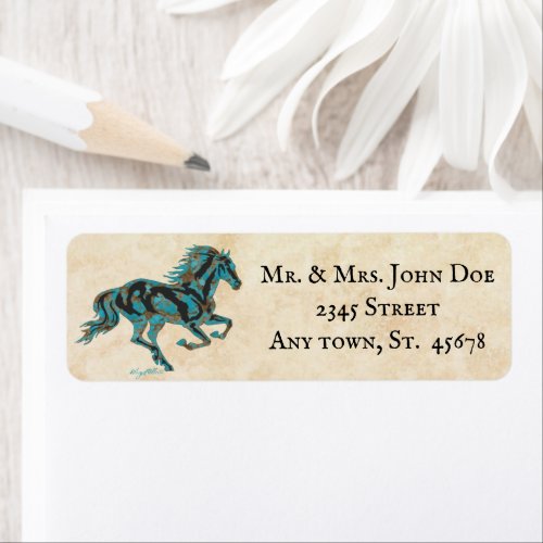 Galloping Turquoise Horse Label