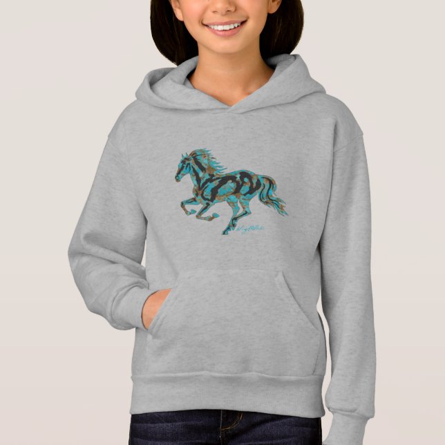 Galloping Turquoise Horse Silhouette Hoodie (Front)