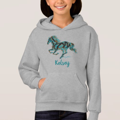 Galloping Turquoise Horse Silhoutte Hoodie