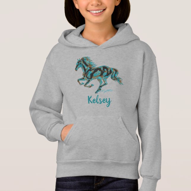 Galloping Turquoise Horse Silhoutte Hoodie (Front)