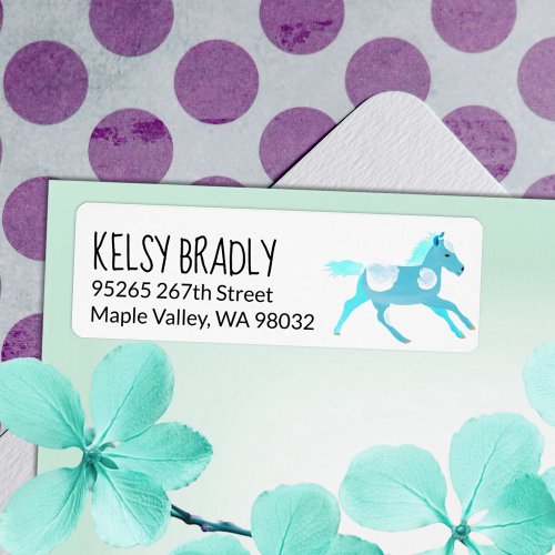 Galloping Turquoise Pony Return Address Label 