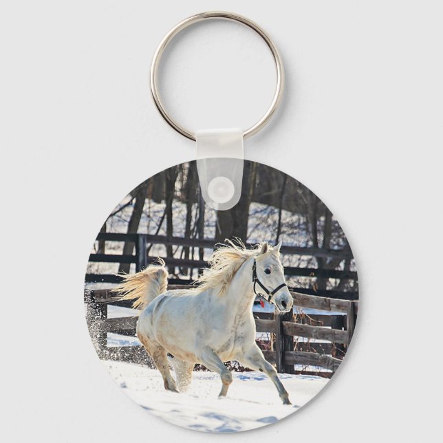 Galloping White Horse Keychain (Front)