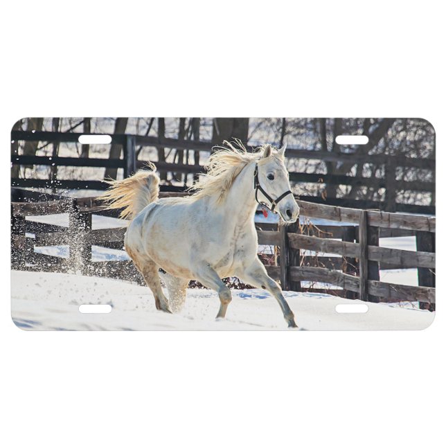 Galloping White Horse License Plate (Front)