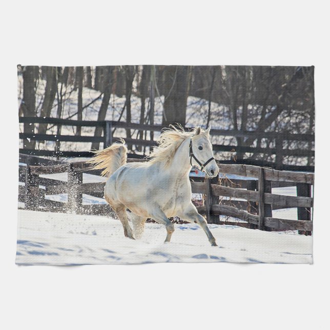Galloping White Horse Towel (Horizontal)