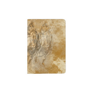 Galloping Wild Horses Black & Gold Passport Holder