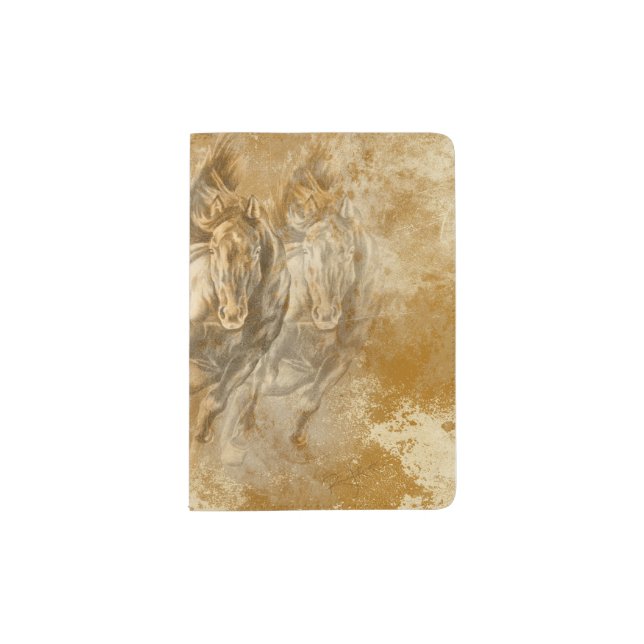 Galloping Wild Horses Black & Gold Passport Holder (Front)