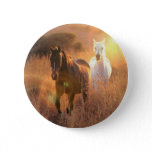 Galloping Wild Horses Round Button