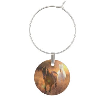 Galloping Wild Horses Wine Glass Charm by HorseStall at Zazzle