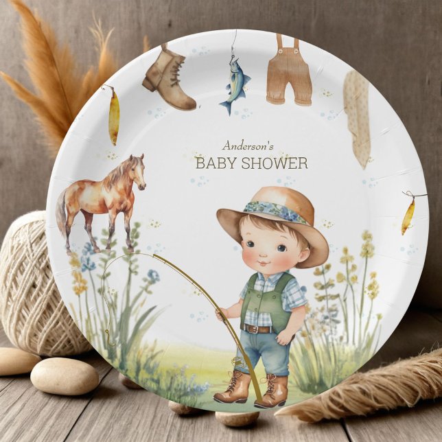 Gallops & Gills Derby Baby Shower Rustic Fisherman Paper Plates (Creator Uploaded)