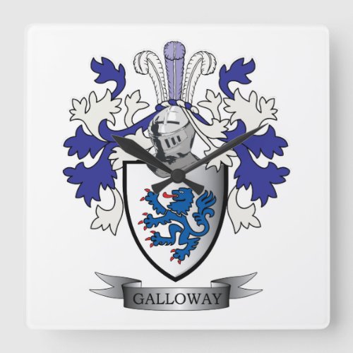 Galloway Family Crest Coat of Arms Square Wall Clock