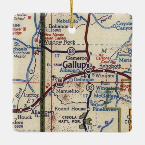 Gallup New Mexico Vintage Map Ceramic Ornament