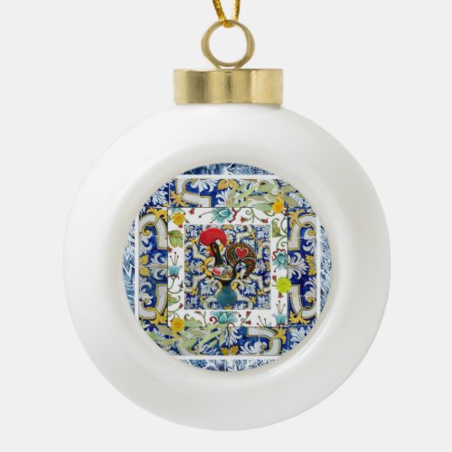 Galo de Barcelos Portugal Ceramic Ball Christmas Ornament
