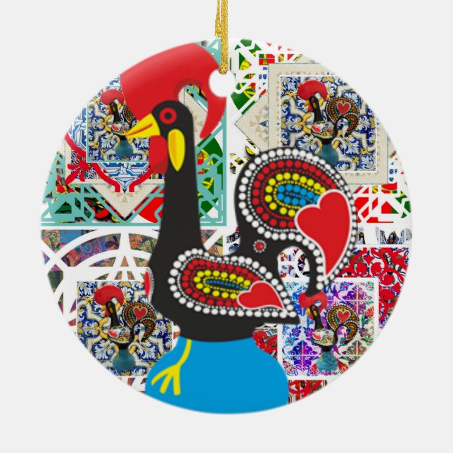 Galo de Barcelos Portugal Ceramic Ornament (Back)