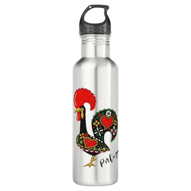 Galo de Barcelos Portuguese Rooster Stainless Steel Water Bottle (Front)