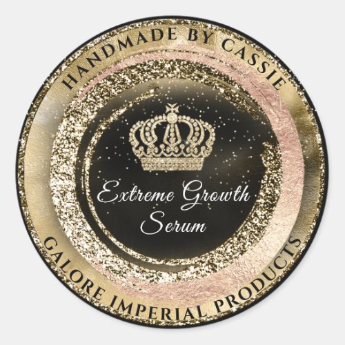 Galore Imperial Golden Crown Name Black Glitter Classic Round Sticker