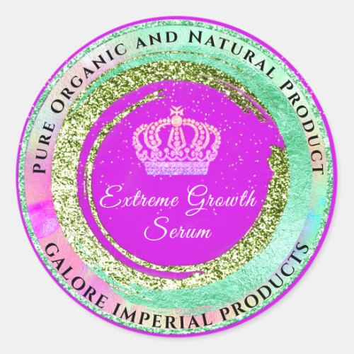 Galore Imperial Pink Green Frame Crown Glitter  Classic Round Sticker