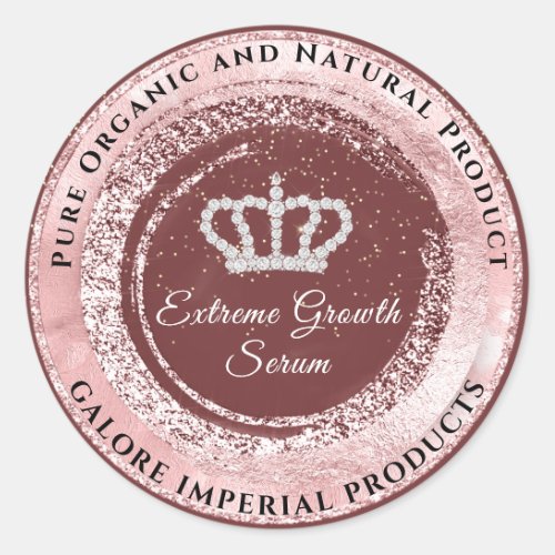 Galore Imperial Pink Rose Frame Diamond Crown   Classic Round Sticker