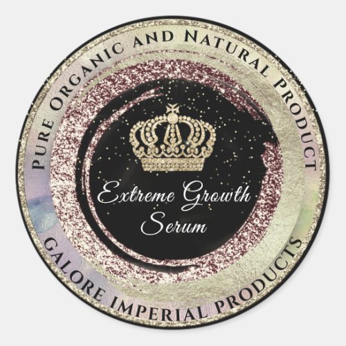 Galore Imperial Rose Organic Gold Crown Glitter Classic Round Sticker