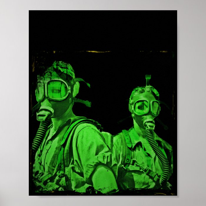 Gals in Neon Green Gas Masks Poster